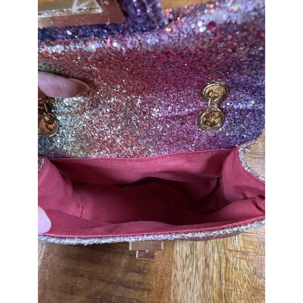Girls Rainbow Glitter Mini Purse Gold Chain Crossbody Kids Sparkle Handbag